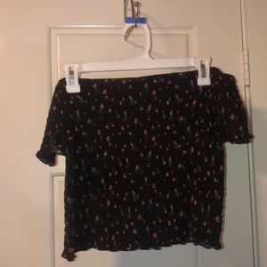 Large floral print off the shoulder shirt